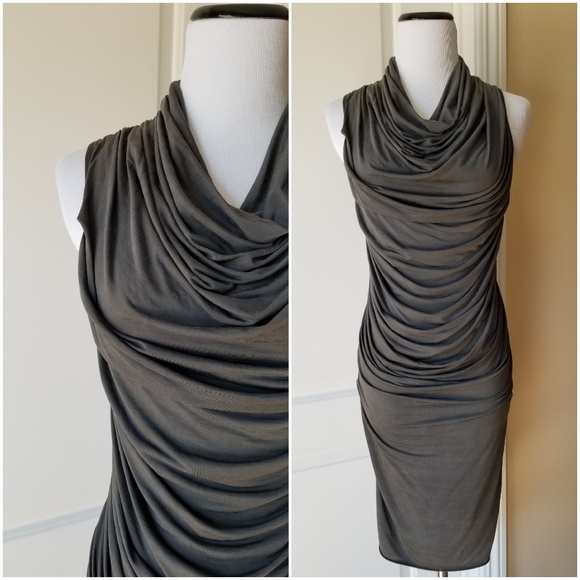 Helmut Lang Grey Shade Draped Dress Ruched Cowl P - Picture 2 of 4